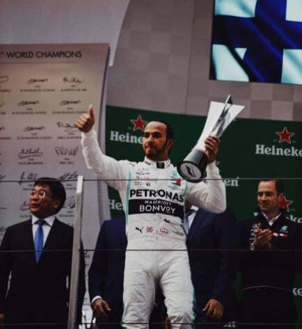 Winning moment of Nicola Lockhart's half brother, Lewis Hamilton.